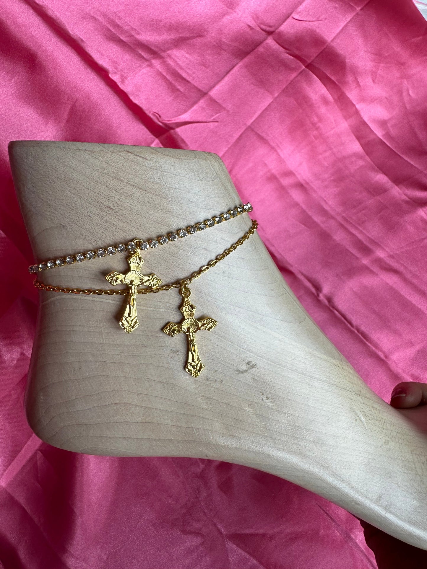Gold cross anklet