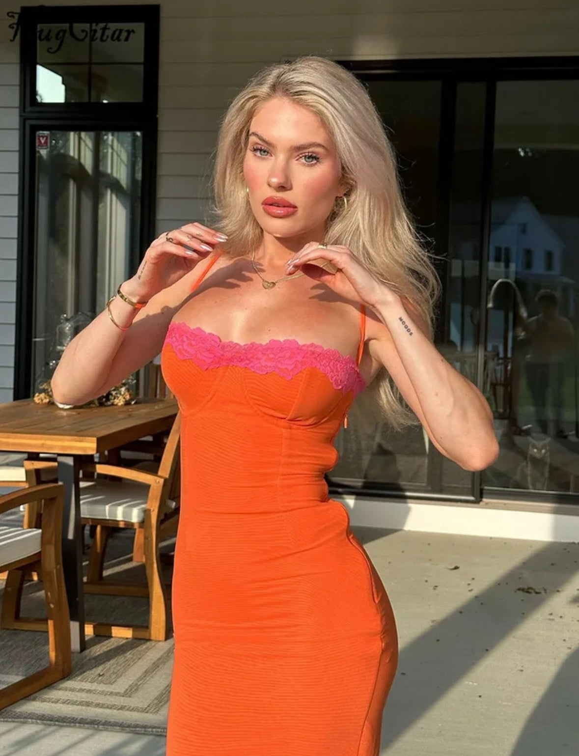Orange midi dress