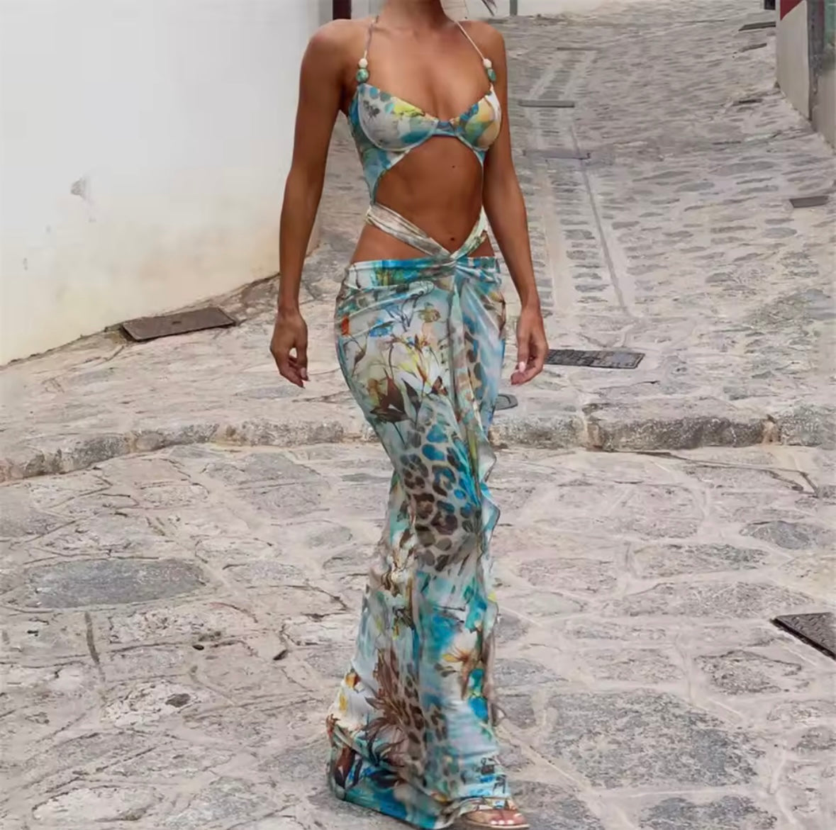Cut out maxi swimwear dress