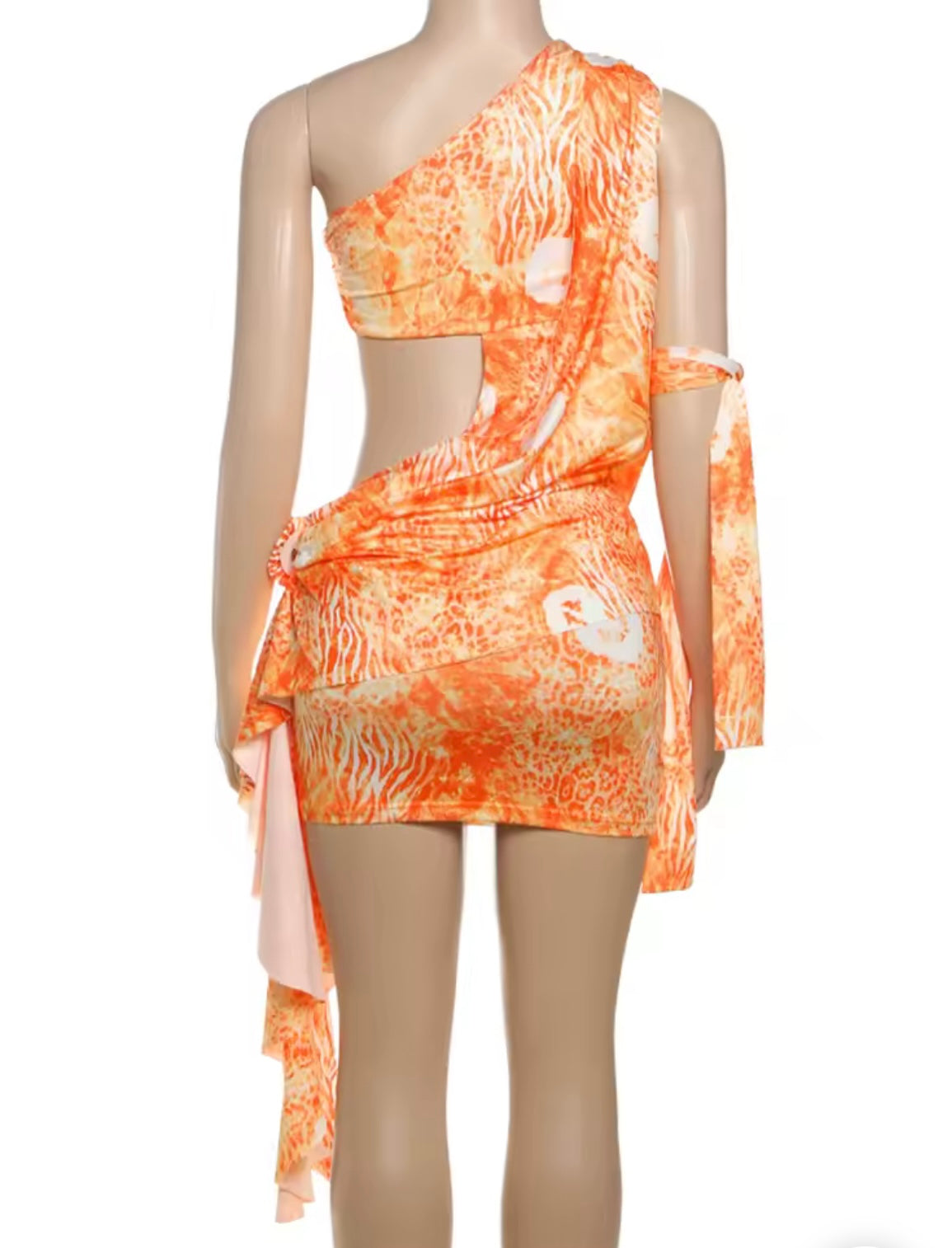 Orange drape mini dress