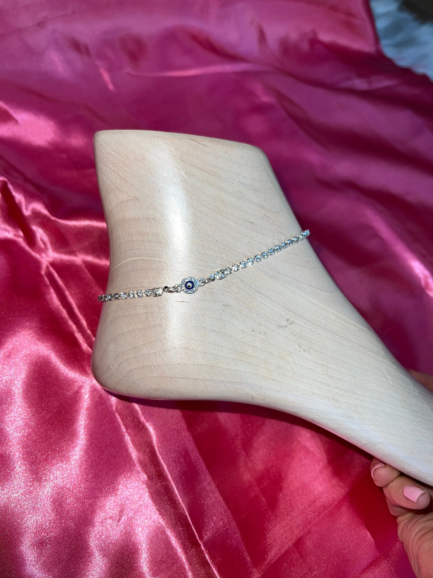 Small crystal evil eye anklet