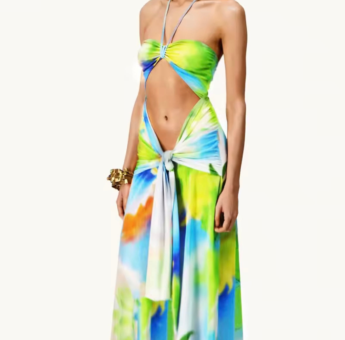 Multi-coloured cut out maxi dress