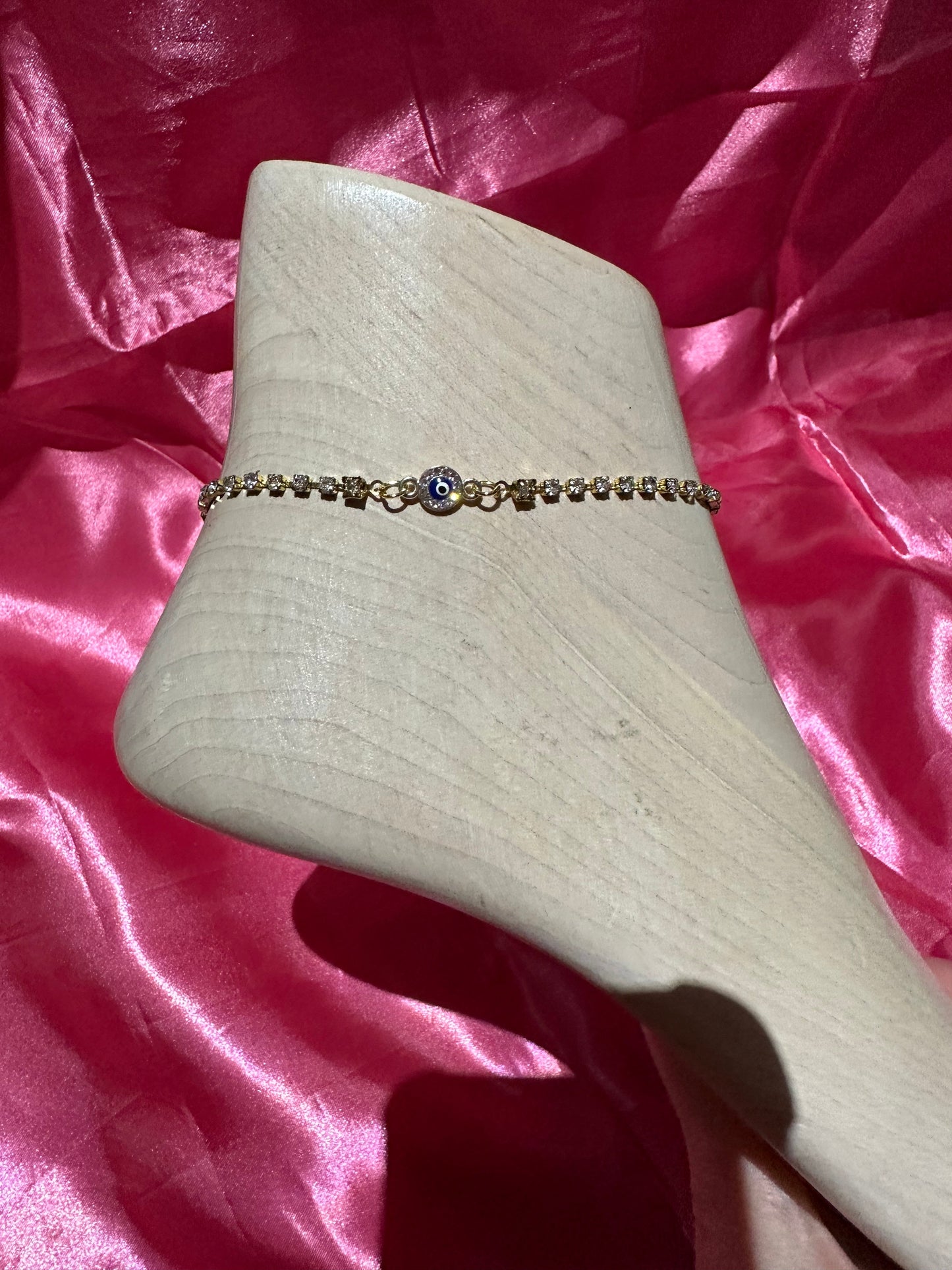 Small crystal evil eye anklet