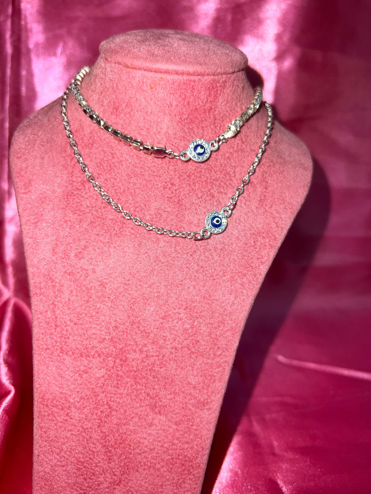 Small crystal evil eye necklace