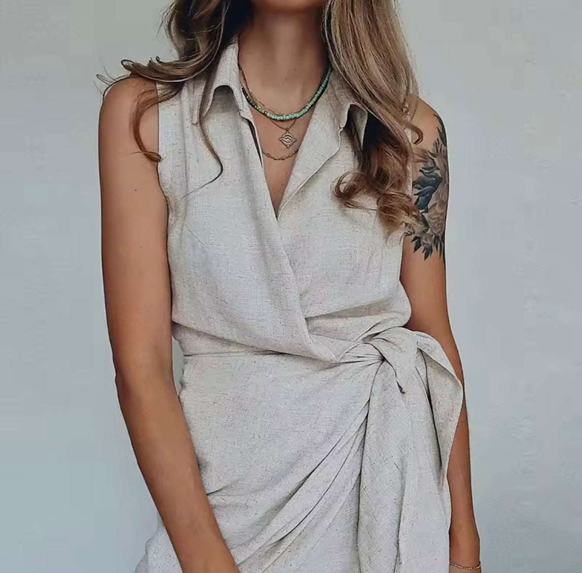 Beige linen dress