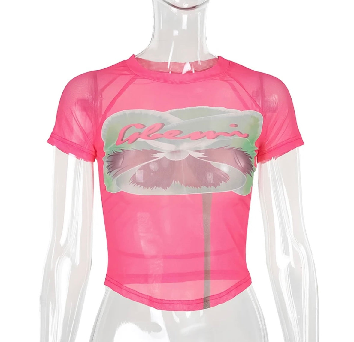 Pink mesh print top