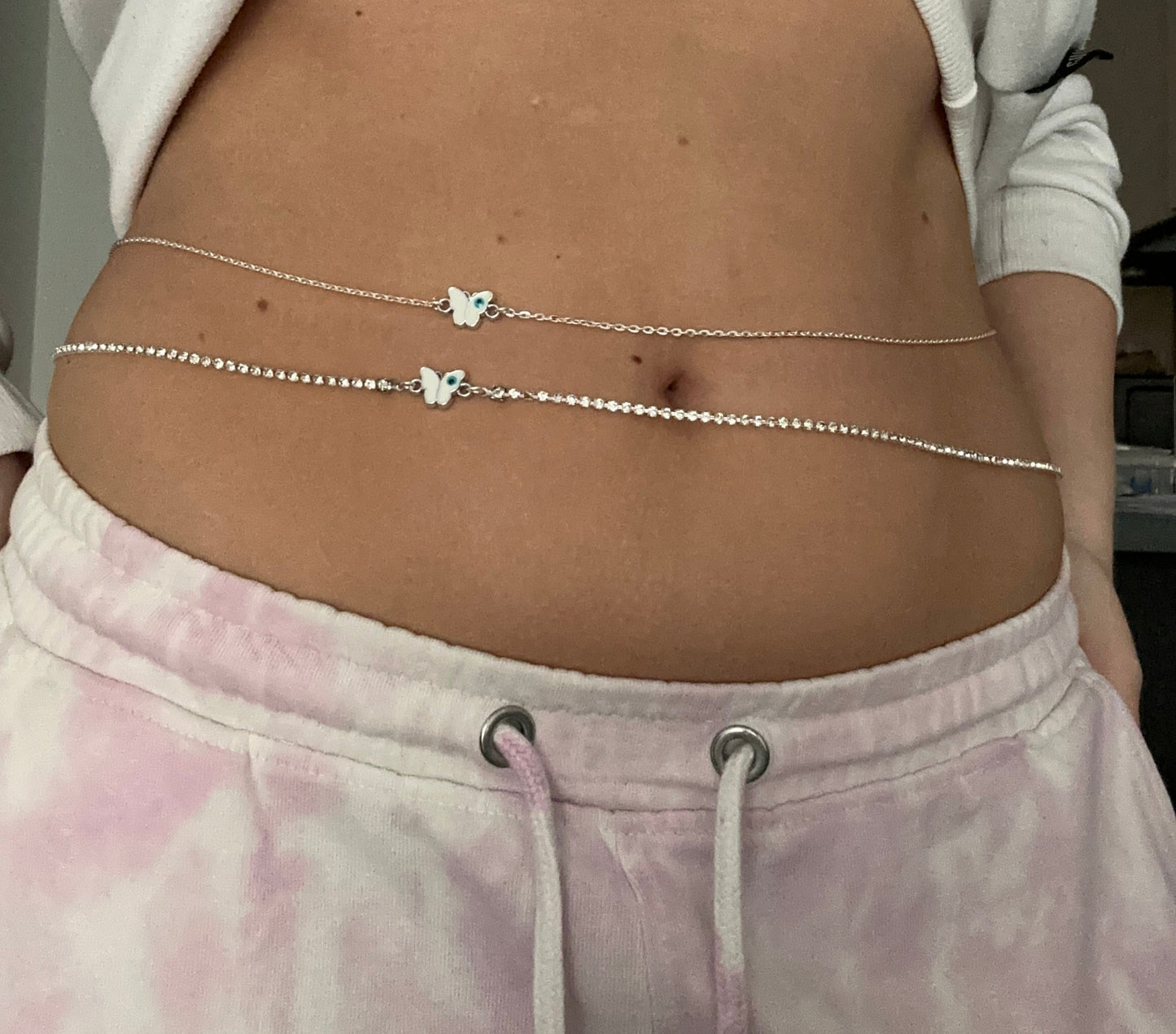 Butterfly evil eye belly chain
