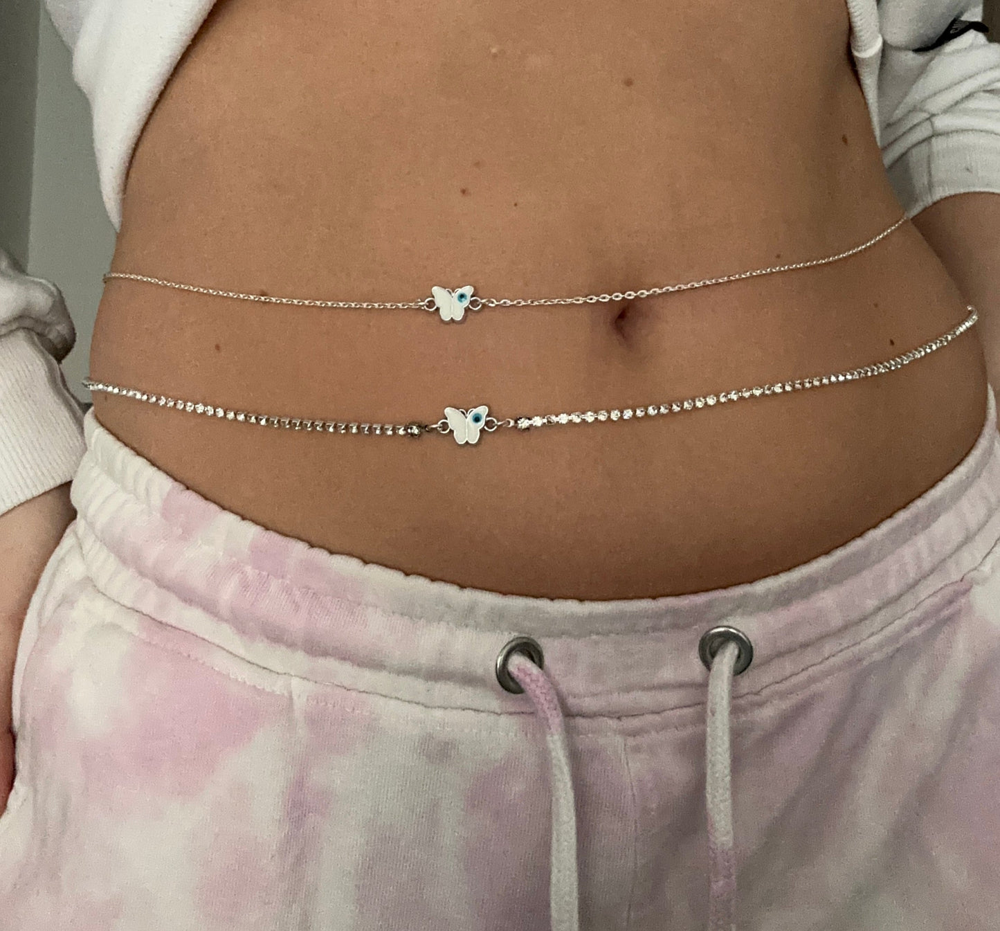 Butterfly evil eye belly chain