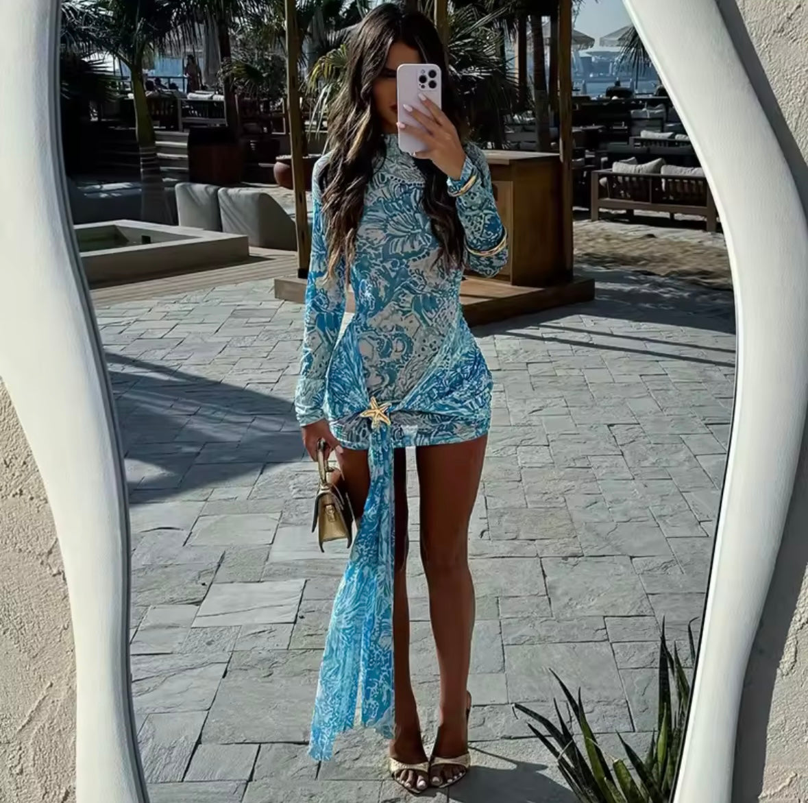 Blue print mesh dress