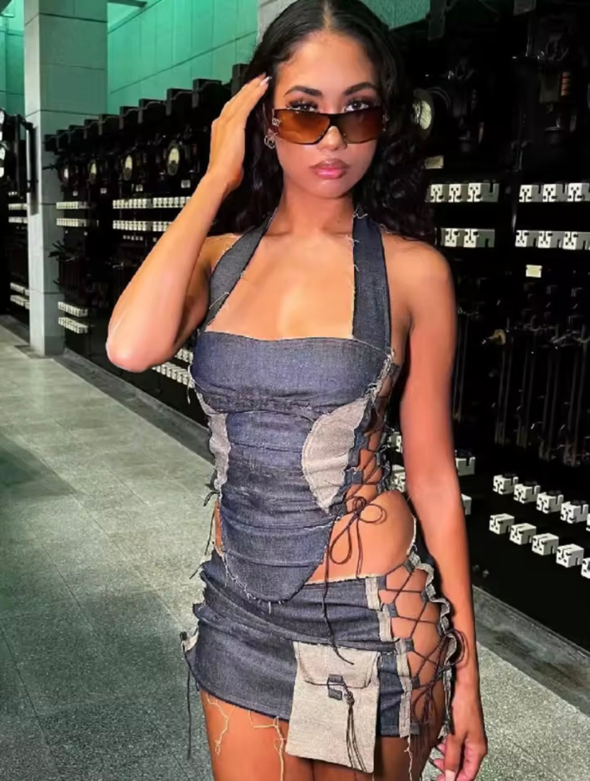Y2k baddie denim co ord set