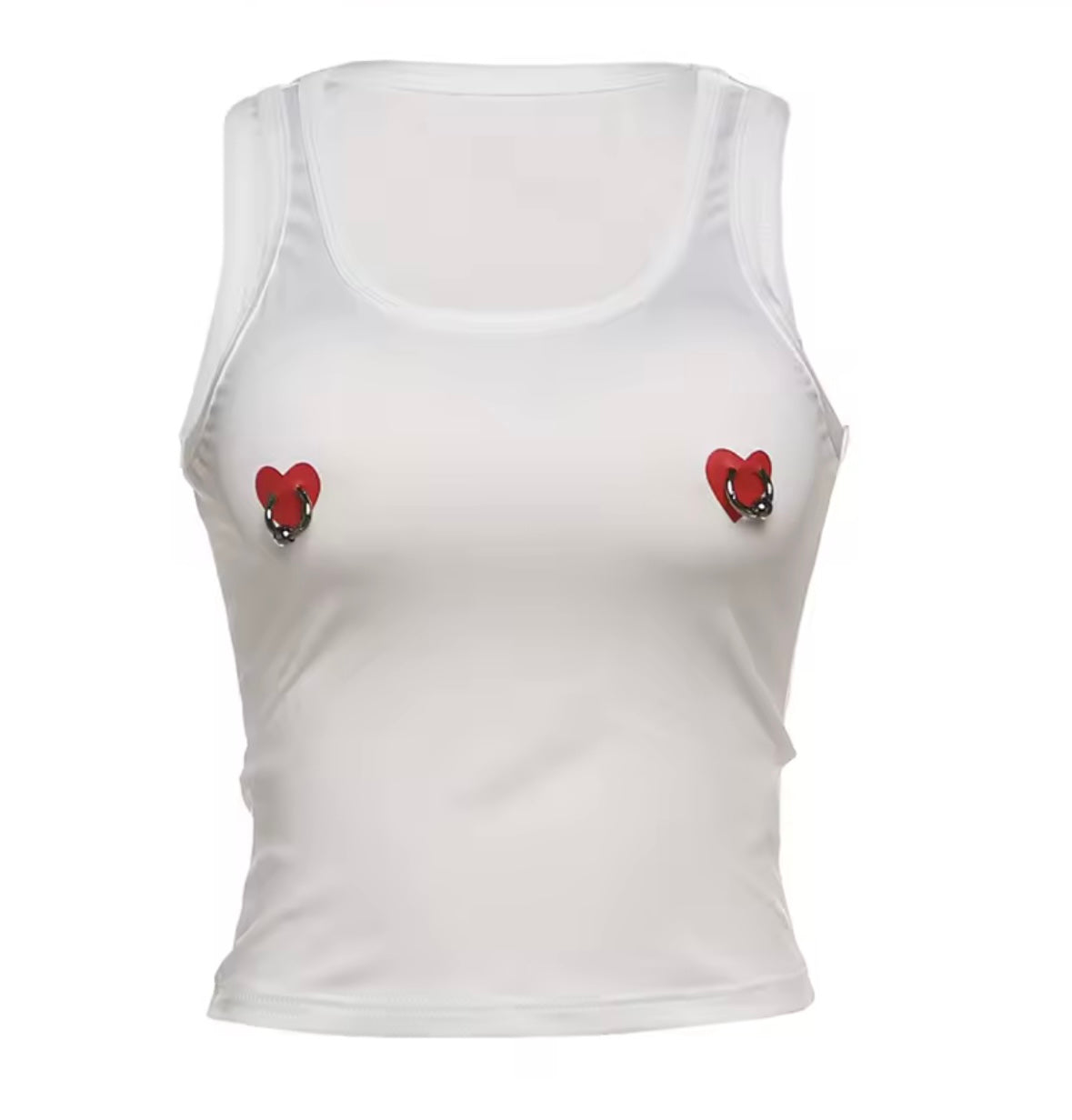 Heart print faux piercing crop top