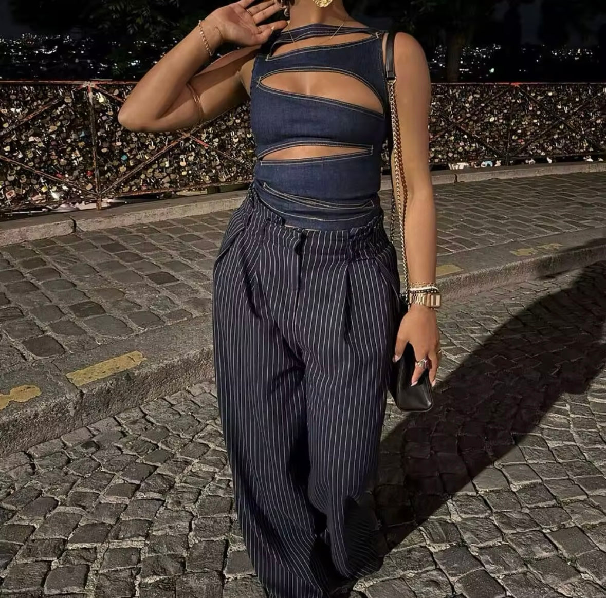 Denim cut out top
