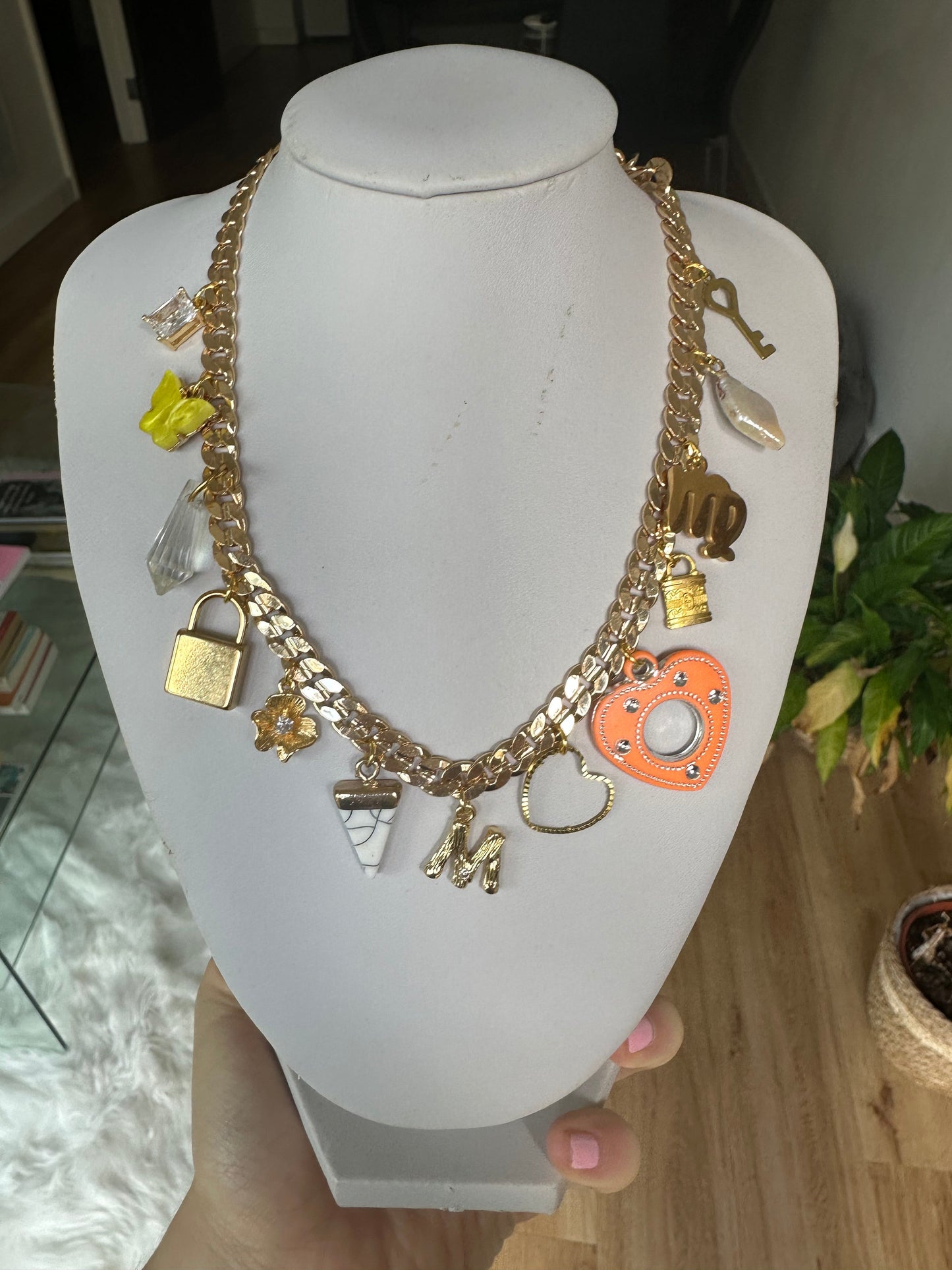 Gold multi colour initial necklace