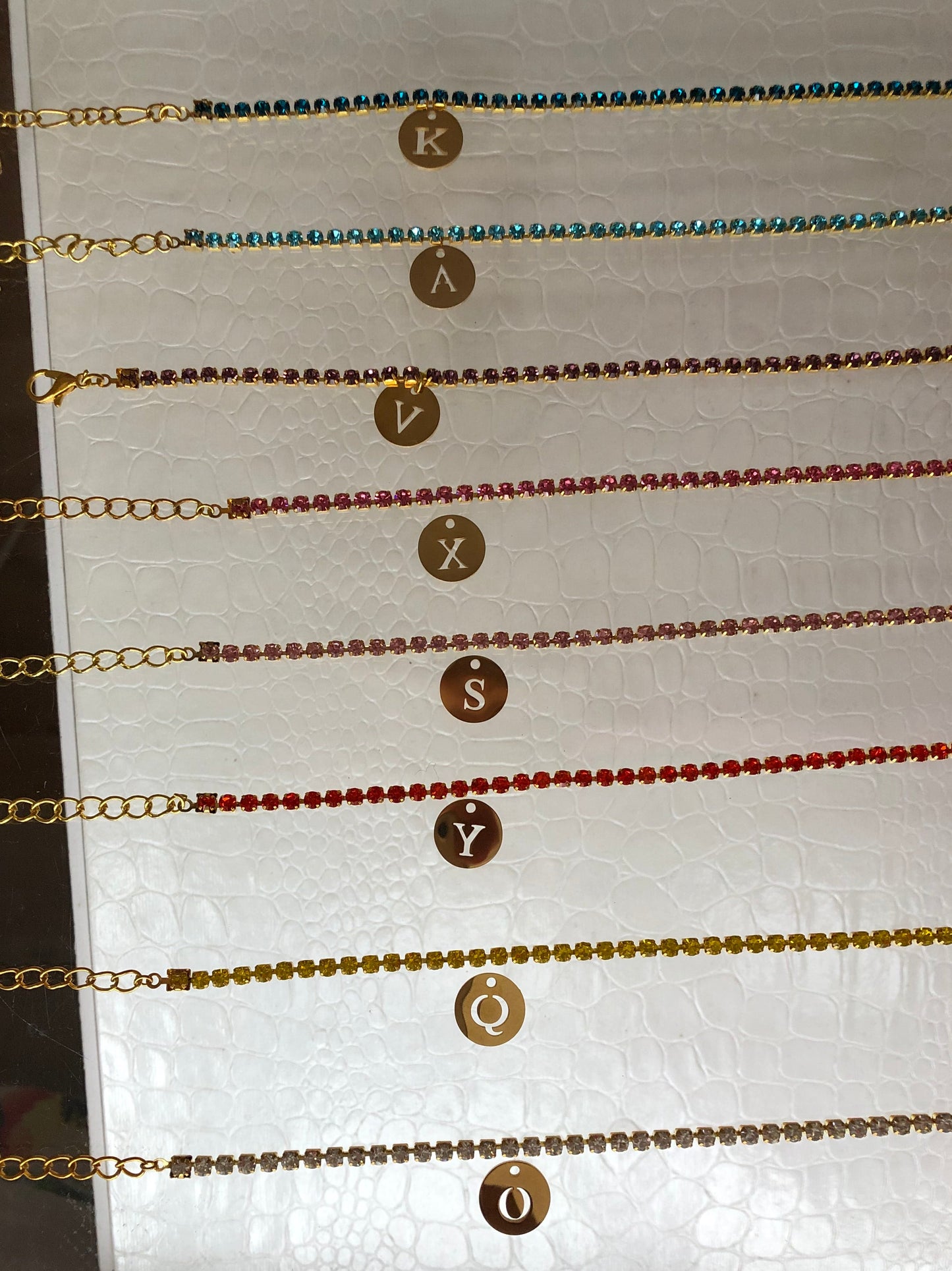 Rhinestone circle letter anklet