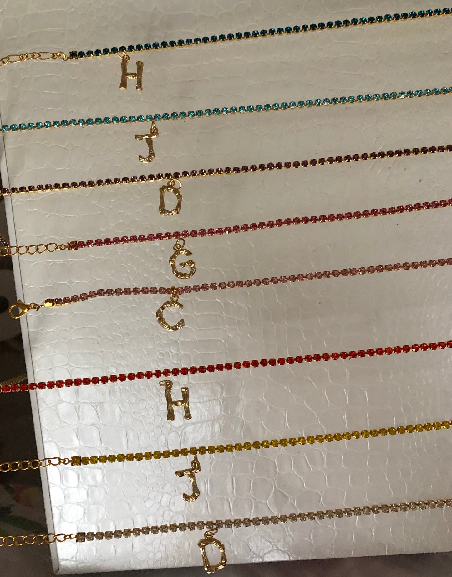 Rhinestone bamboo letter anklet