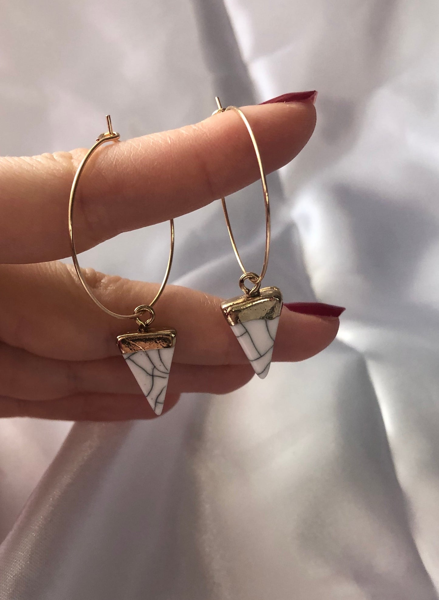 White pendant hoops