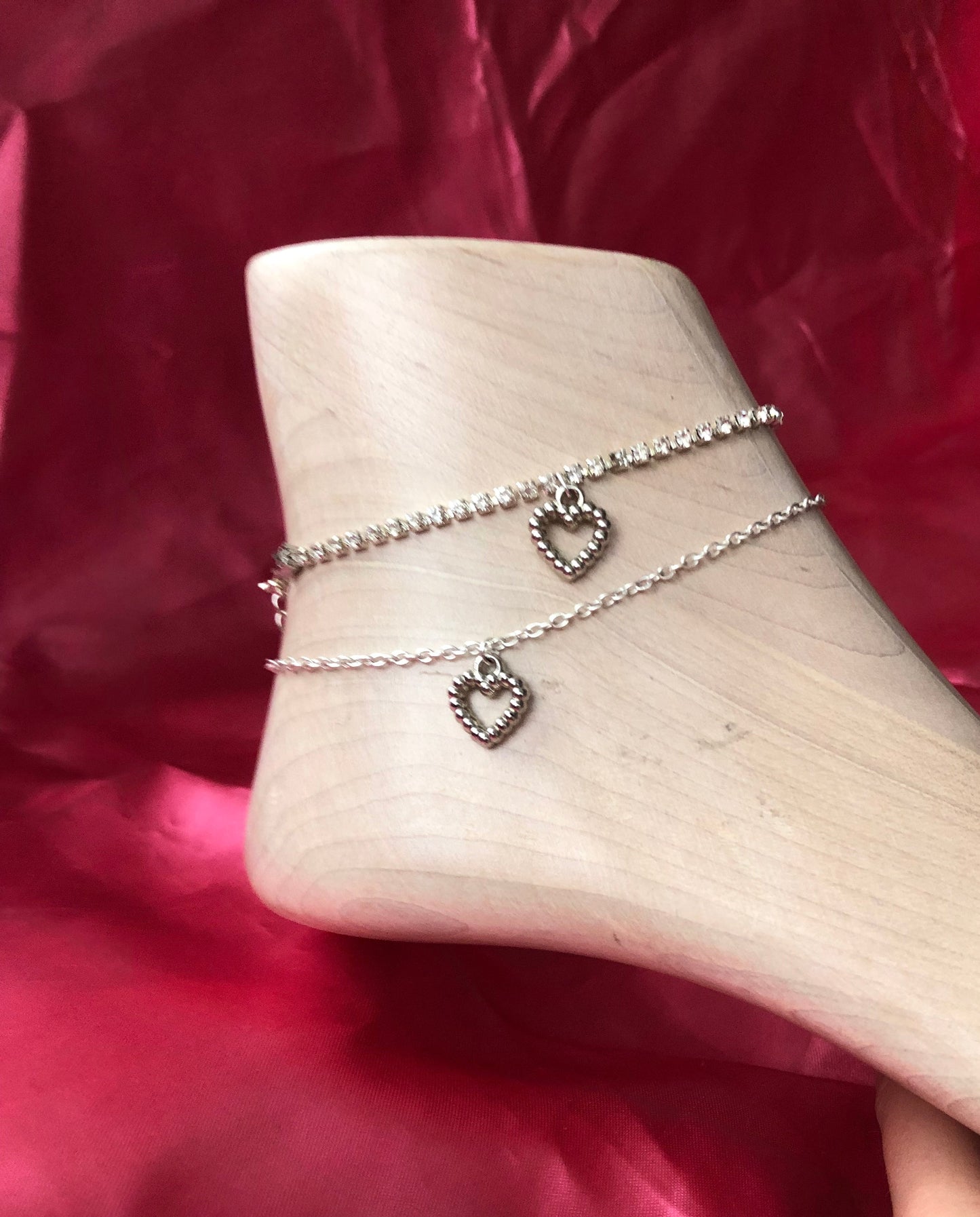 Silver heart pendant anklet