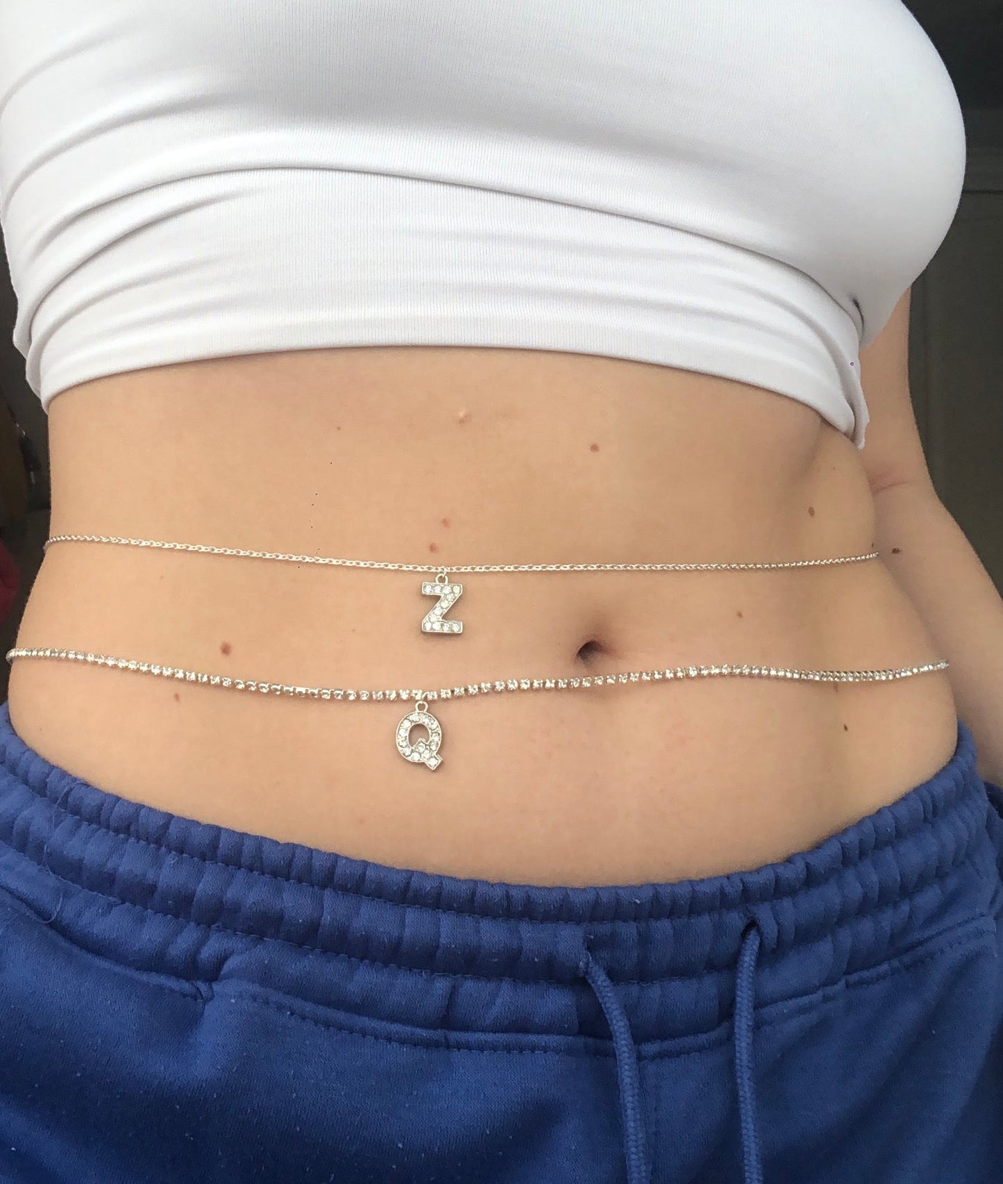 Silver letter belly chain