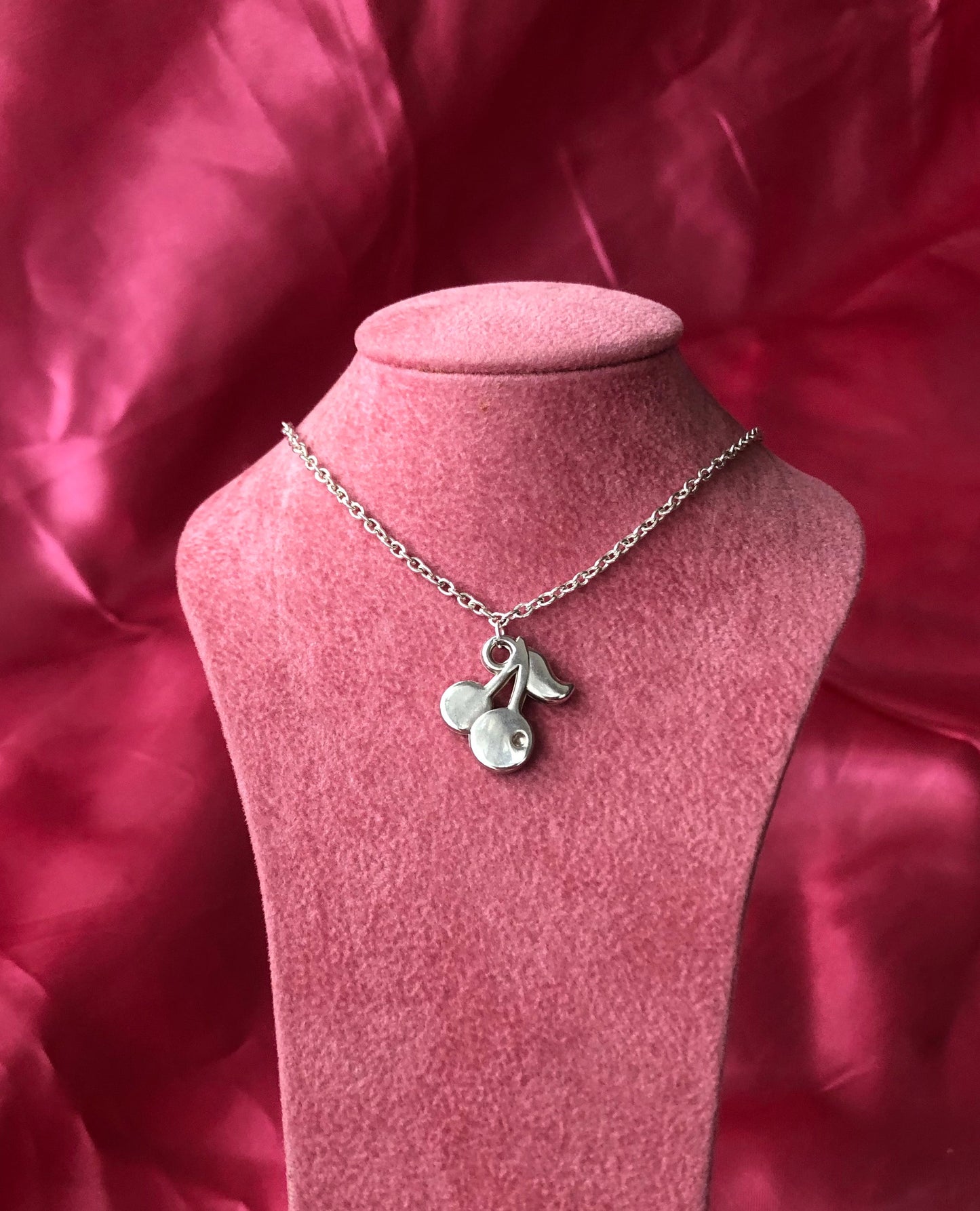 Silver cherries pendant necklace