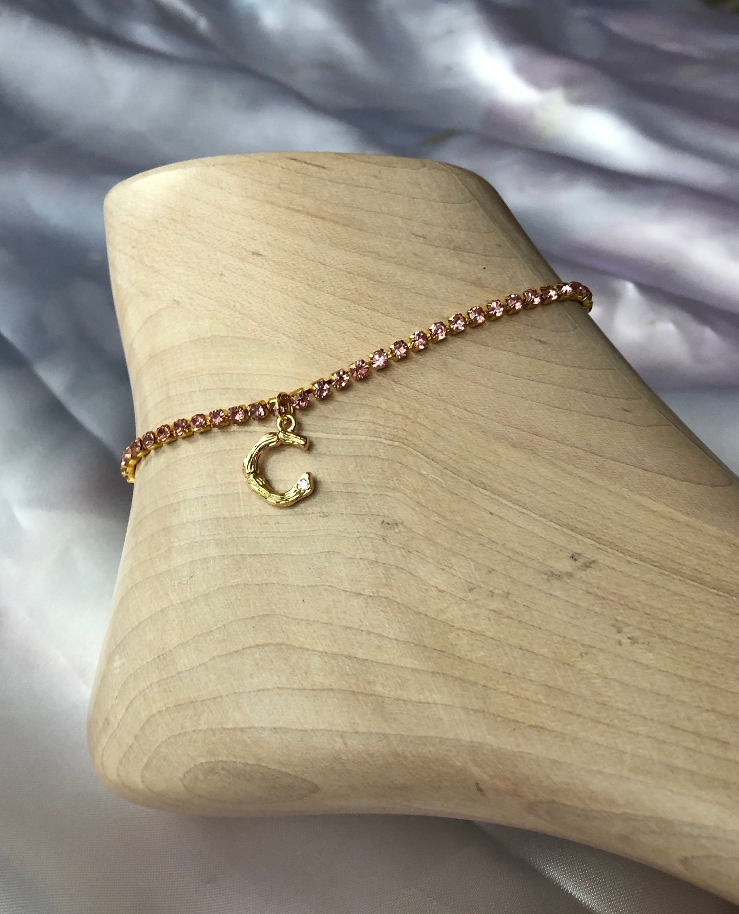 Rhinestone bamboo letter anklet