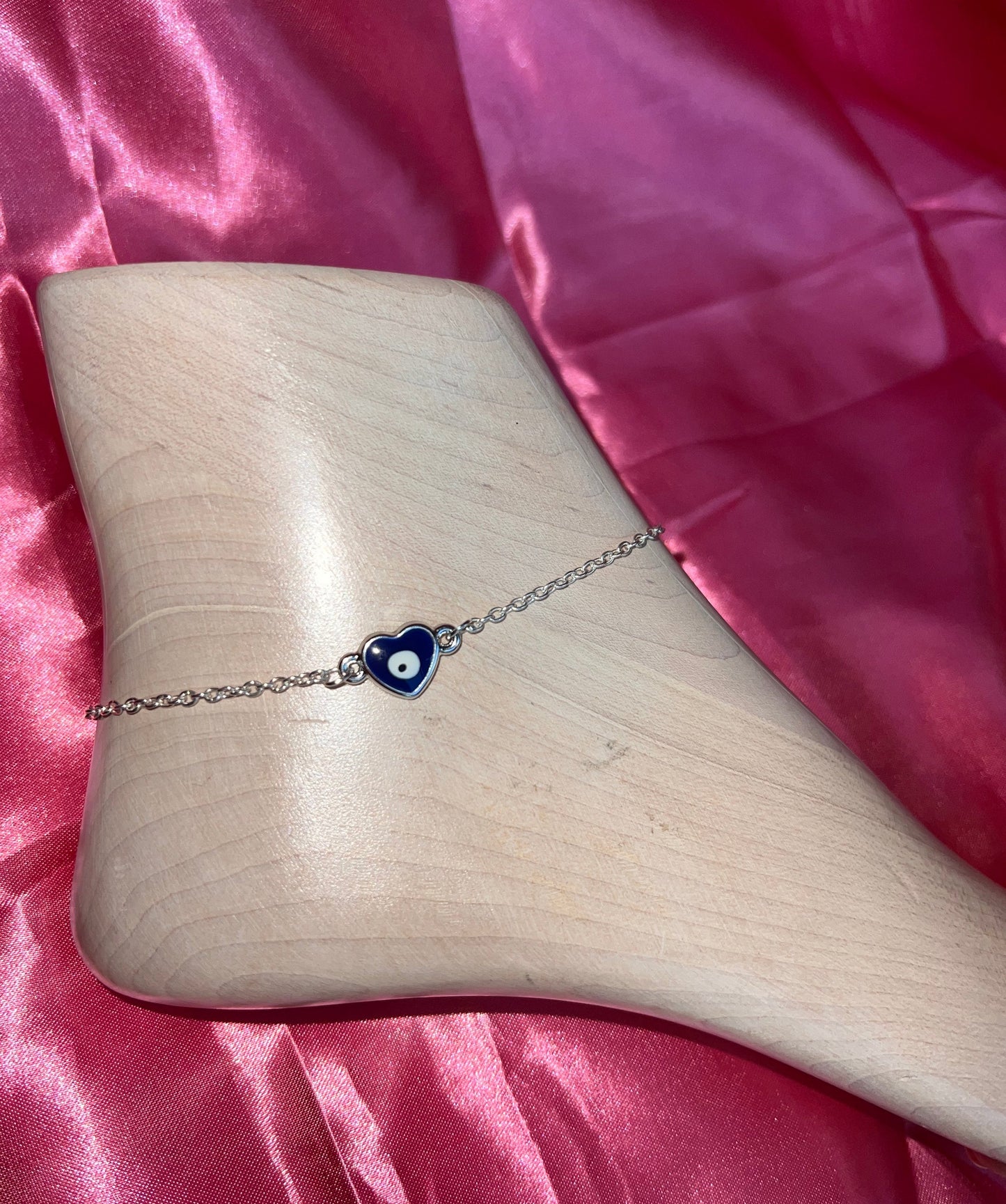 Heart evil eye anklet