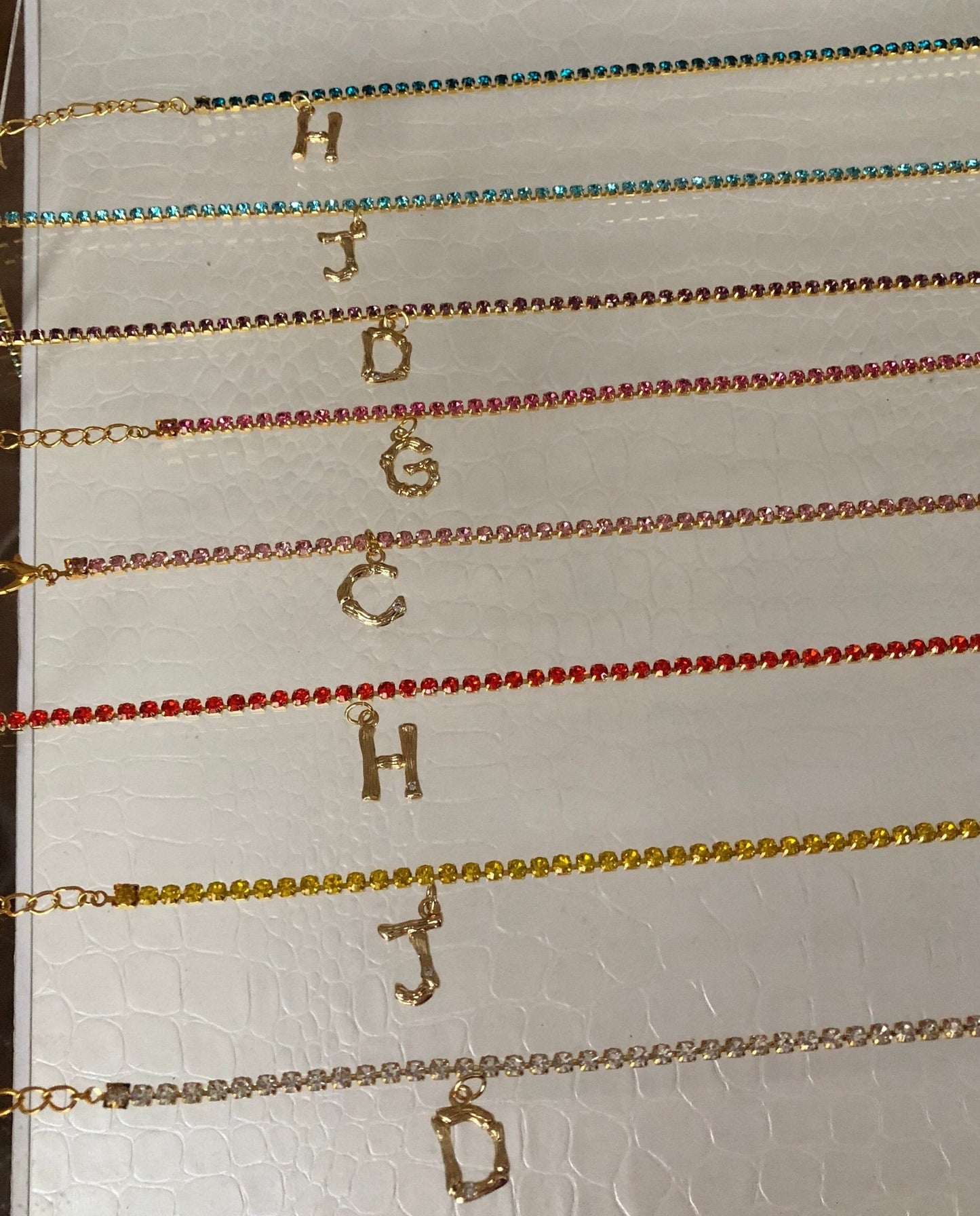 Rhinestone bamboo letter anklet