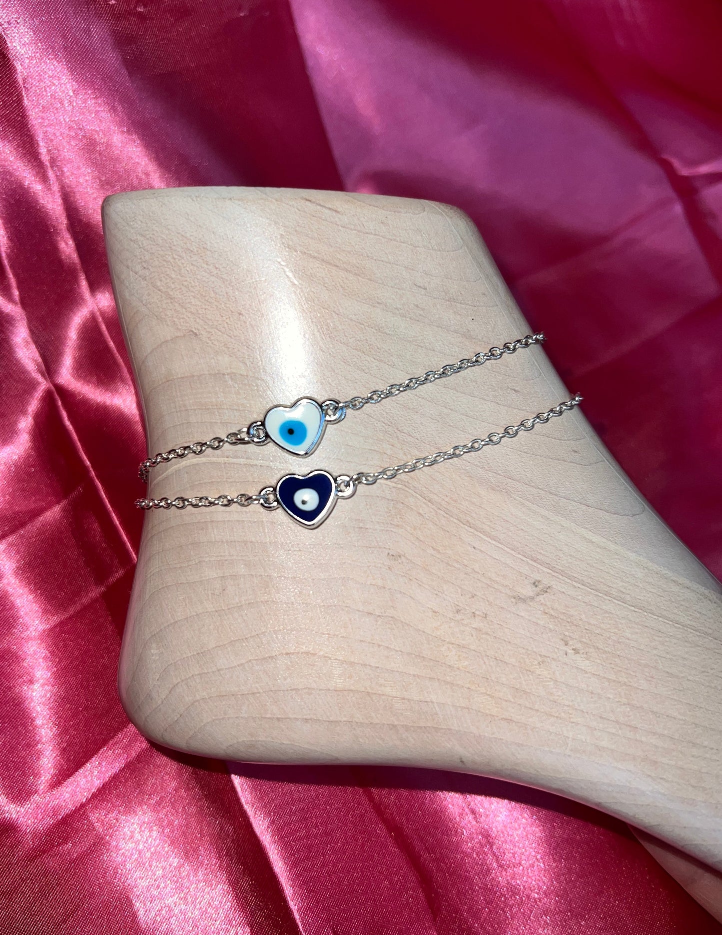Heart evil eye anklet