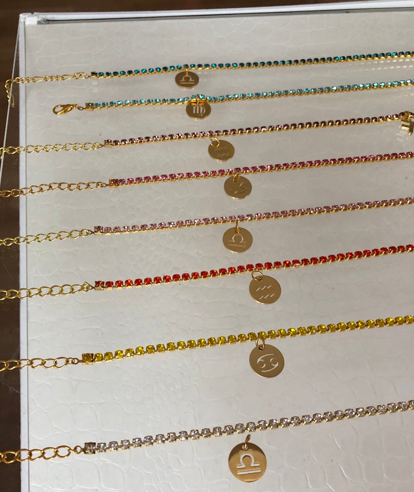 Rhinestone circle zodiac sign pendant necklace