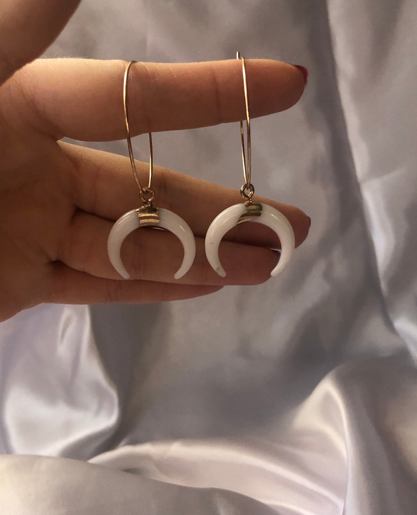 White pendant hoops