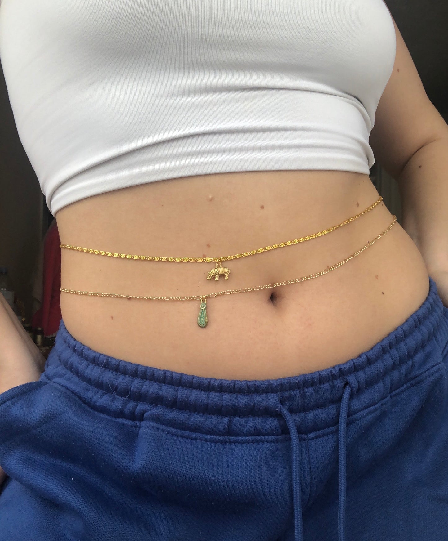 Elephant/ turquoise pendant belly chain