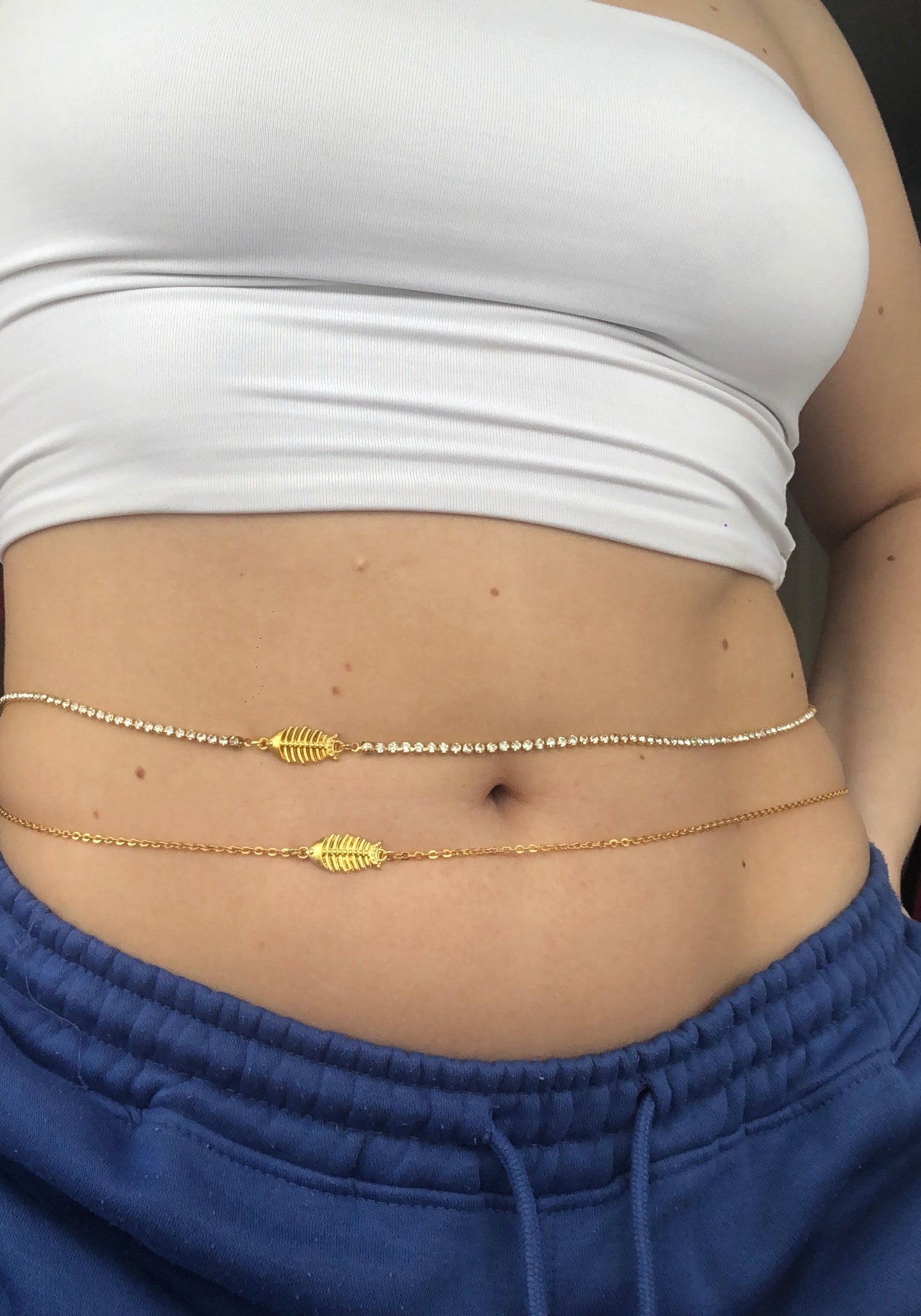 Fish bone belly chain