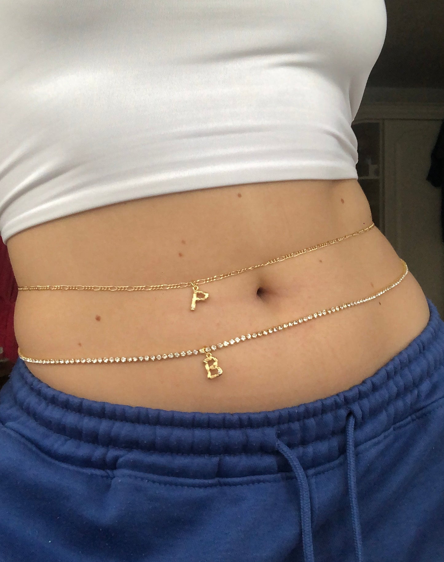 Bamboo letter pendant belly chain