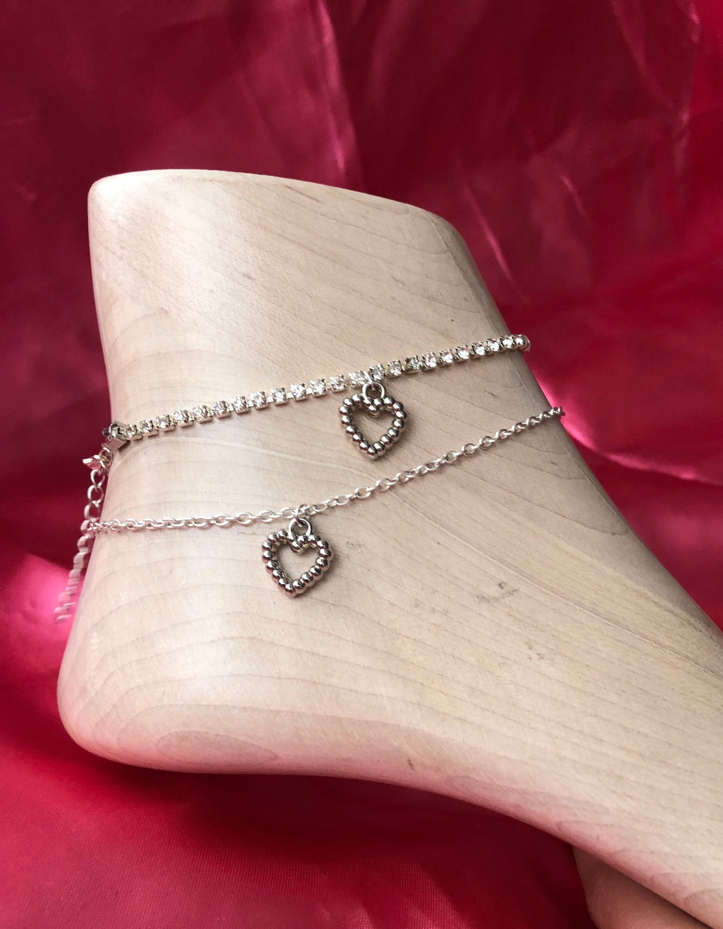 Silver heart pendant anklet