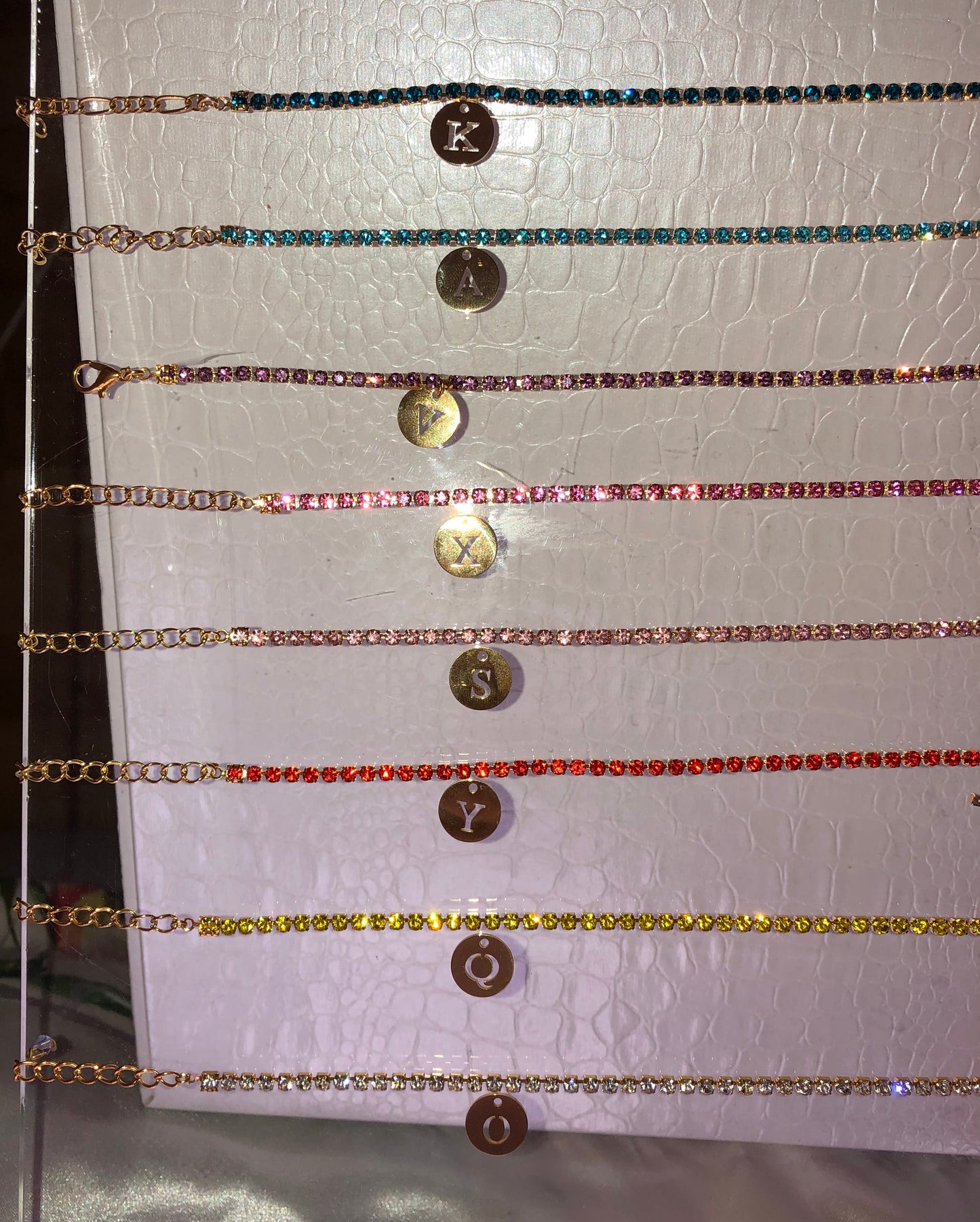 Rhinestone circle letter necklace