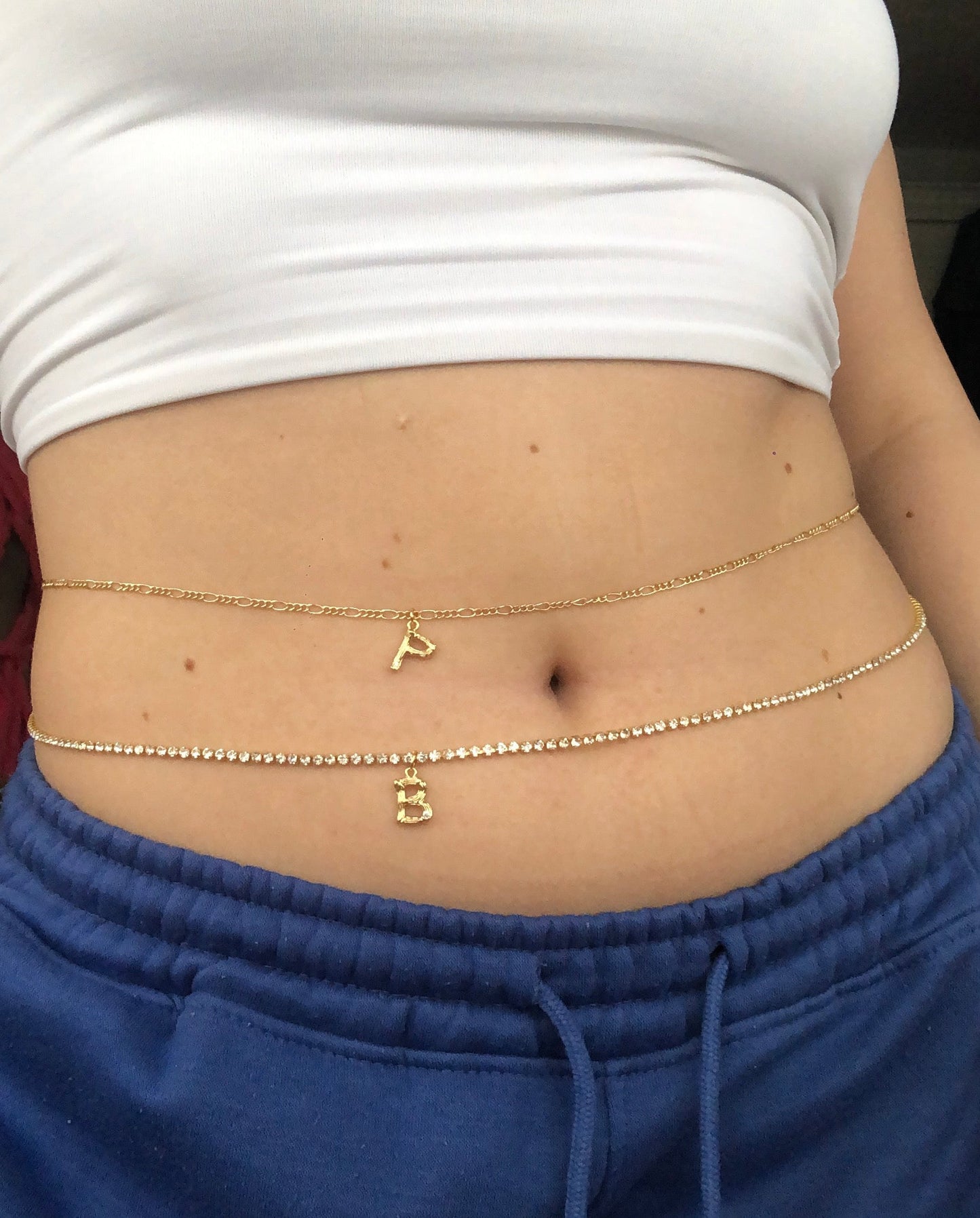 Bamboo letter pendant belly chain