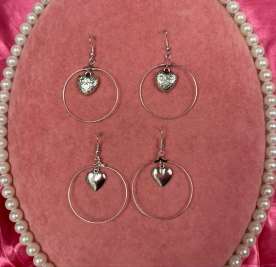 Silver heart hoops