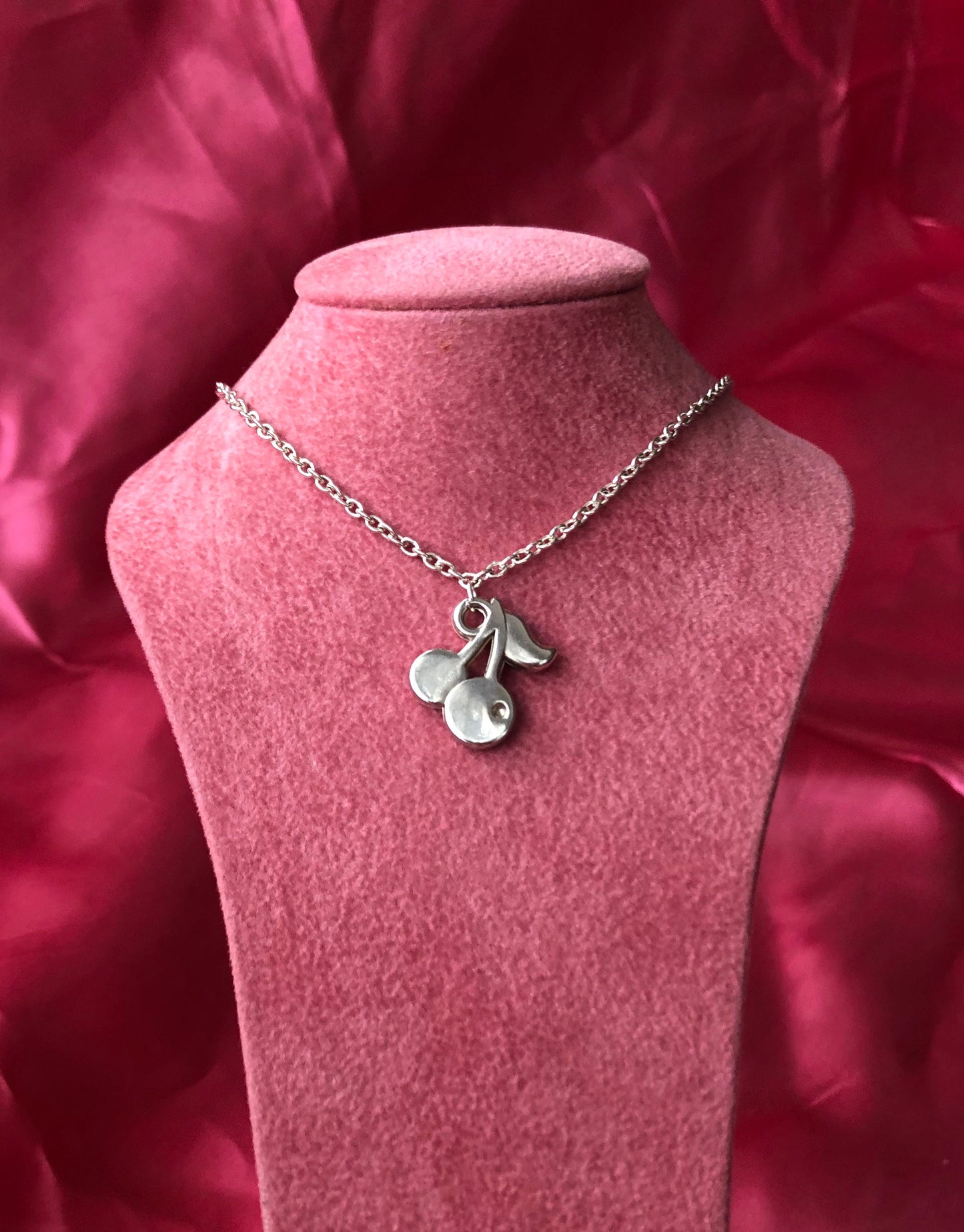 Silver cherries pendant necklace