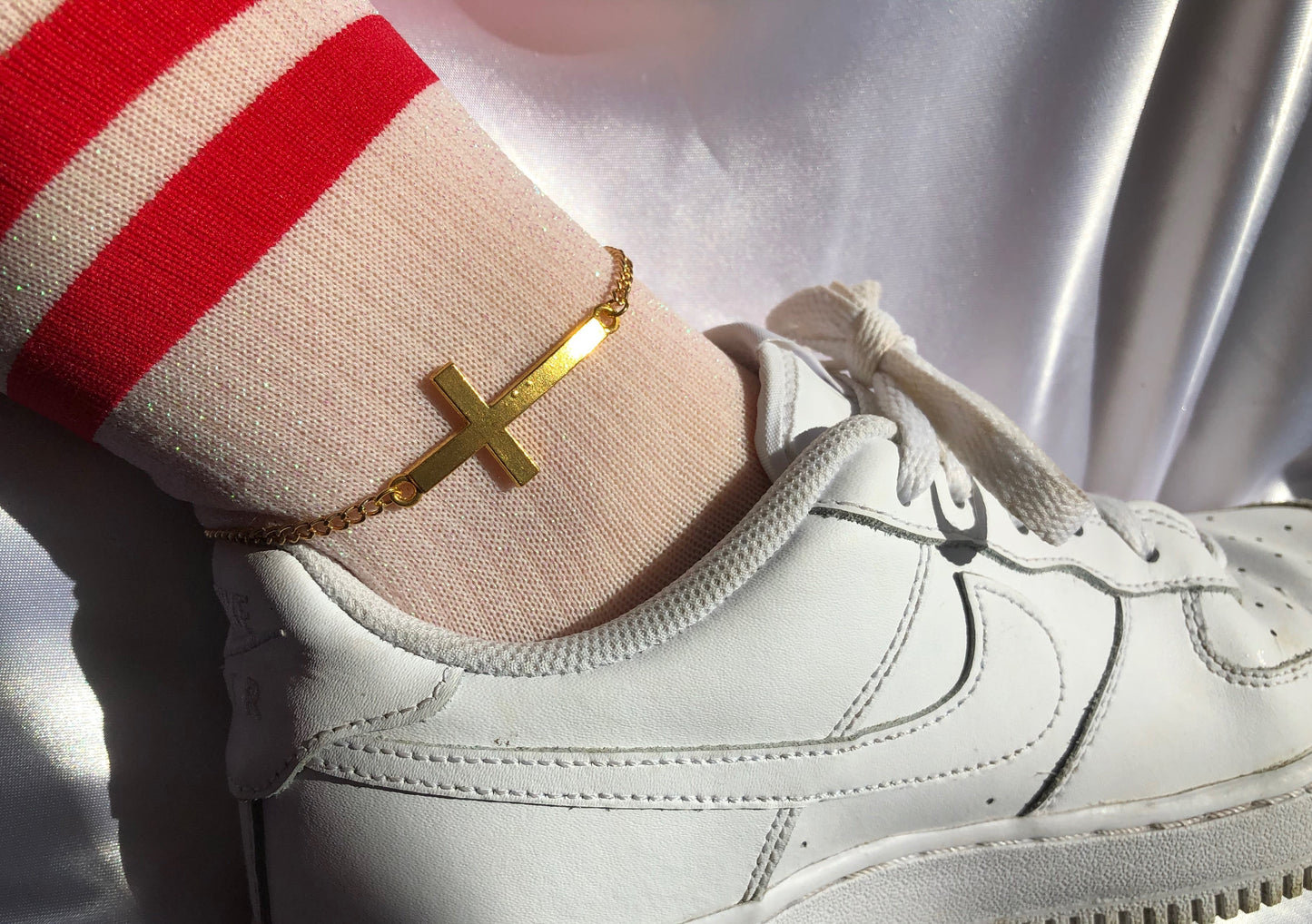 Gold cross anklet