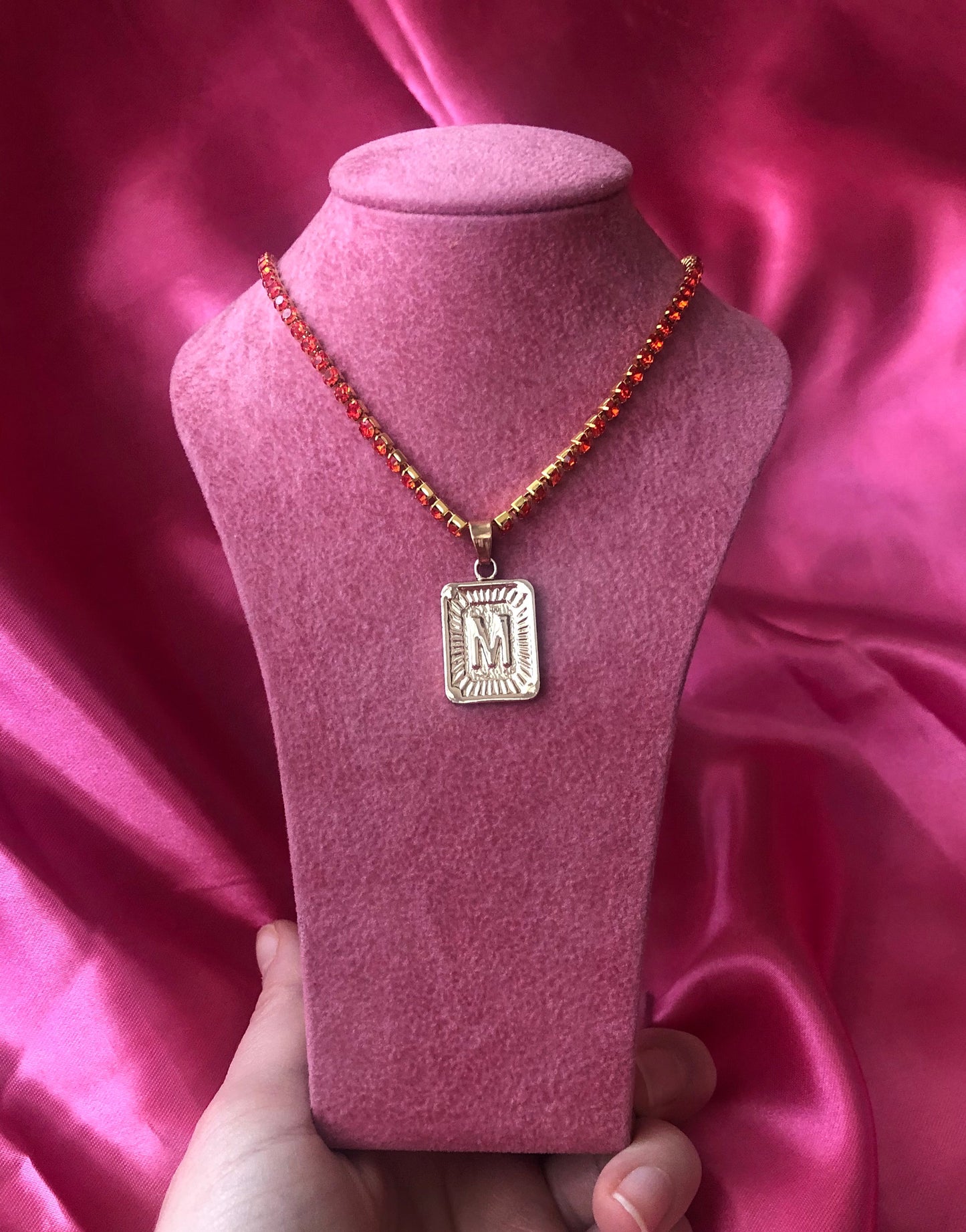 Rhinestone letter pendant necklace