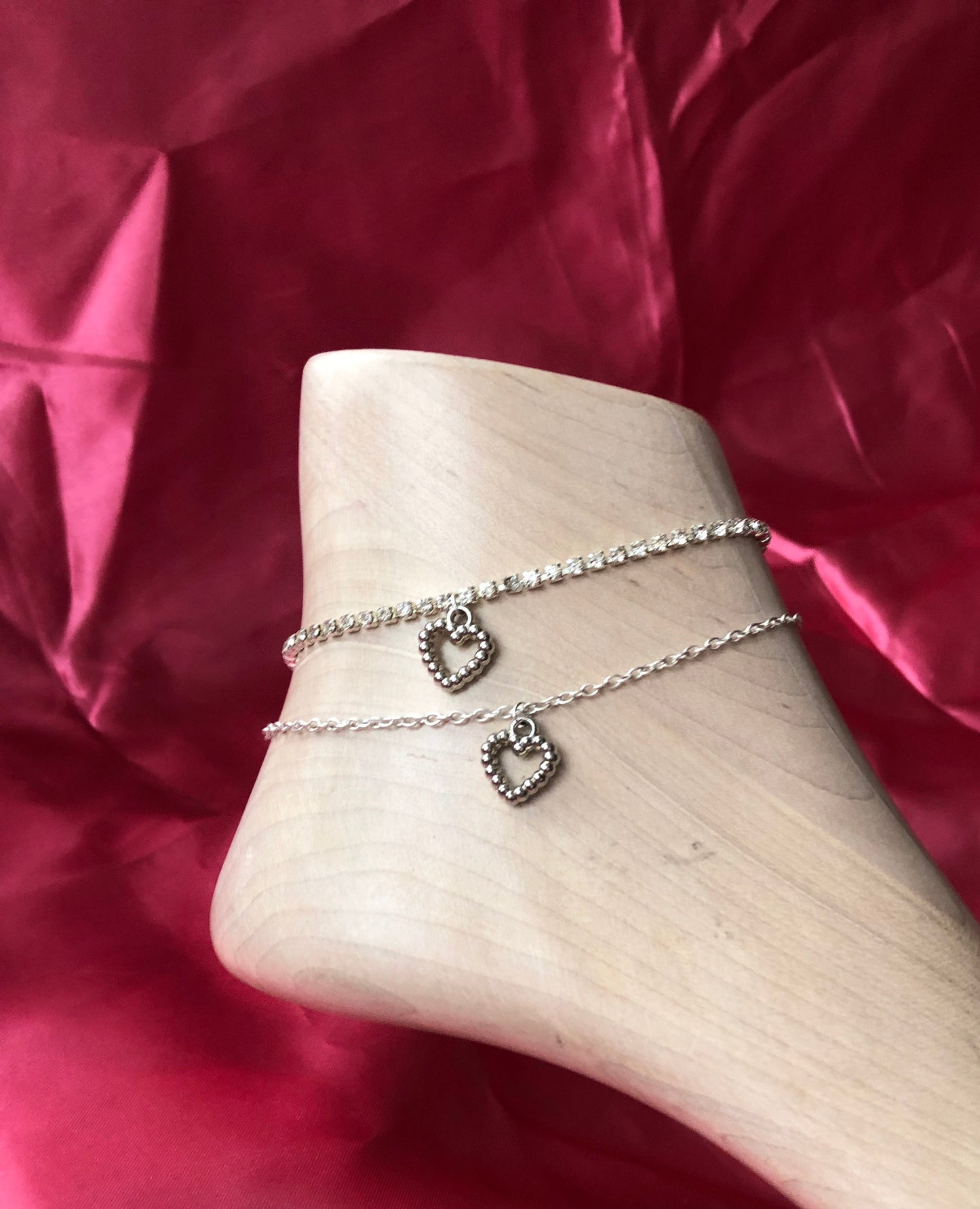 Silver heart pendant anklet