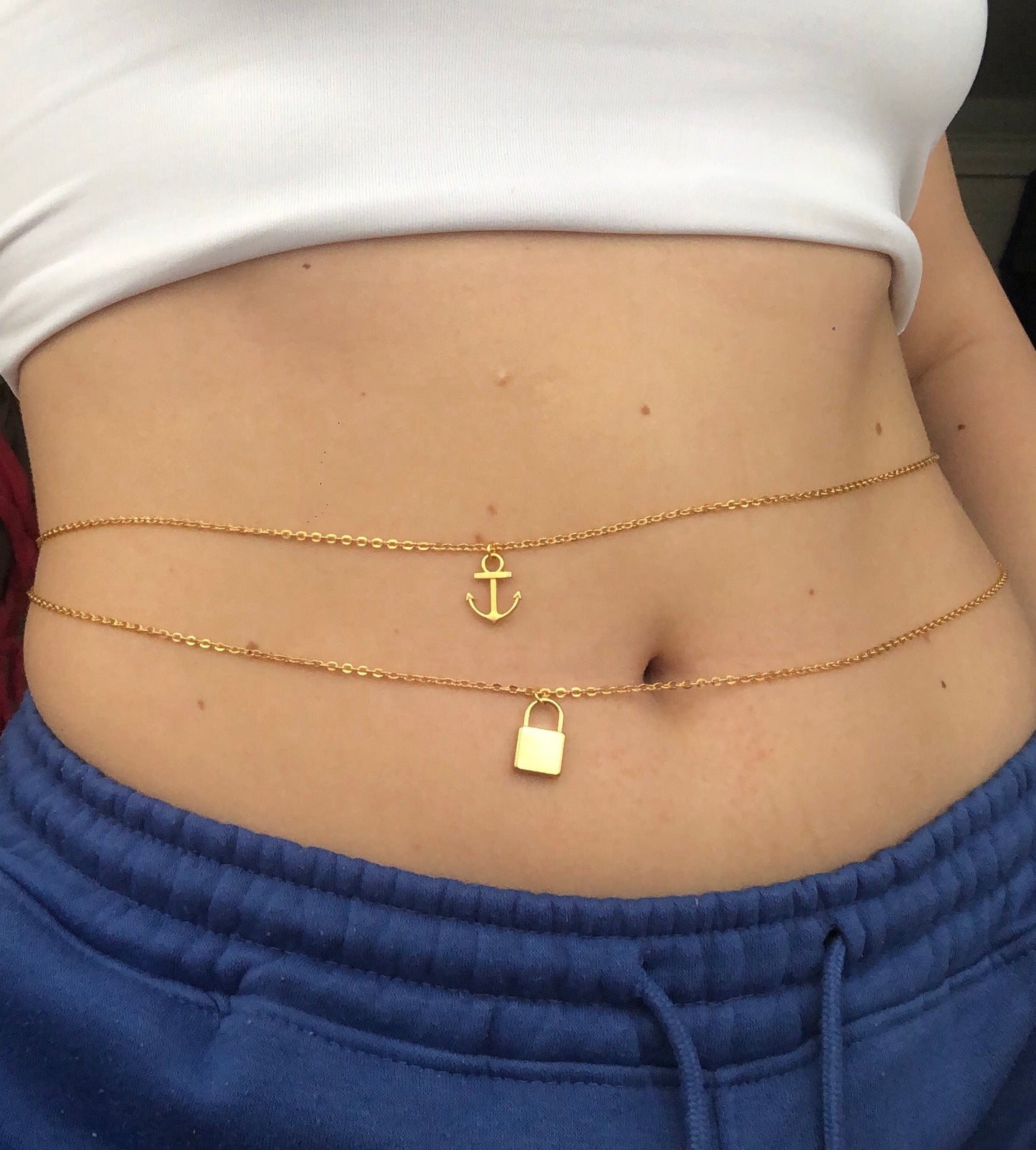 Anchor/Lock pendant belly chain