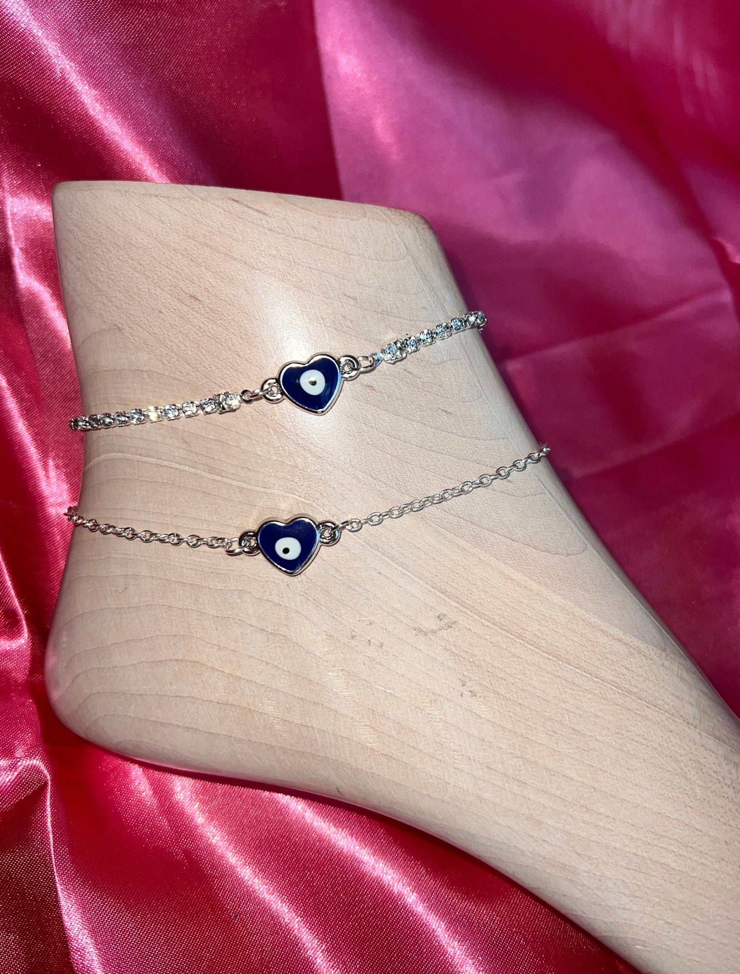 Heart evil eye anklet