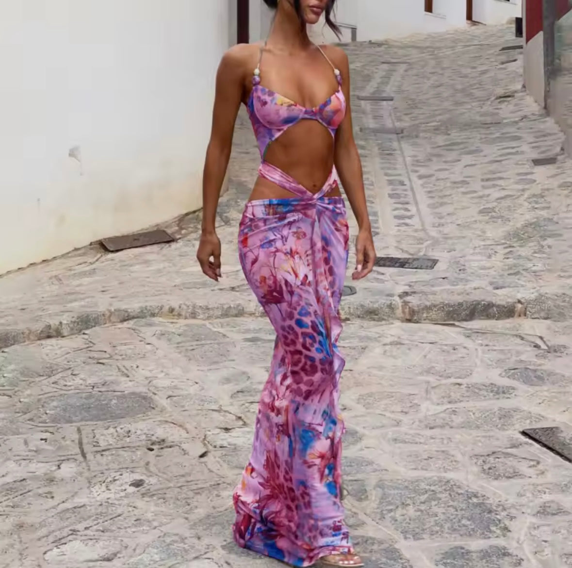 Cut out maxi swimwear dress