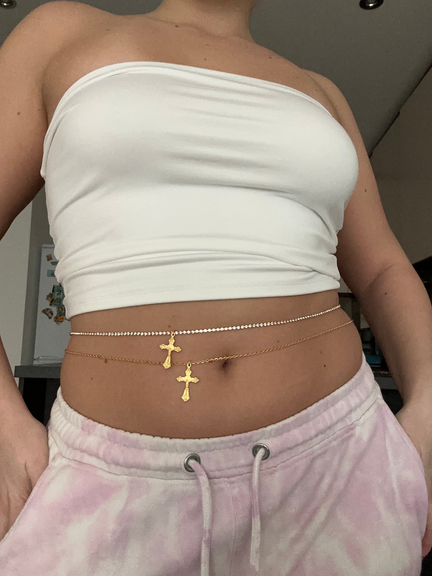 Gold cross belly chain