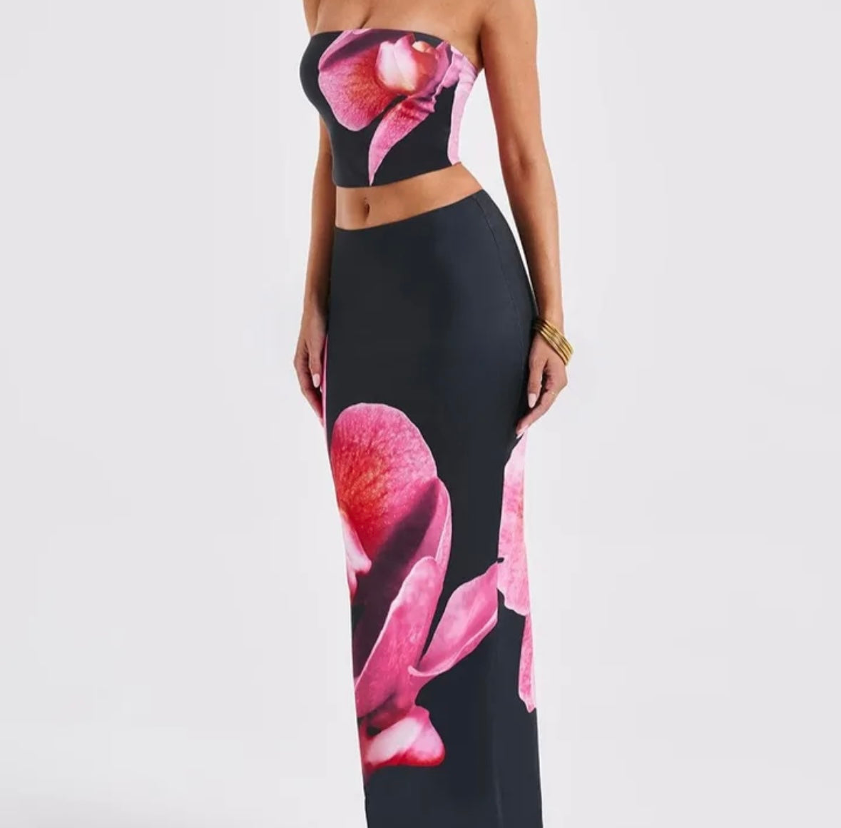 Black flower print co ord set