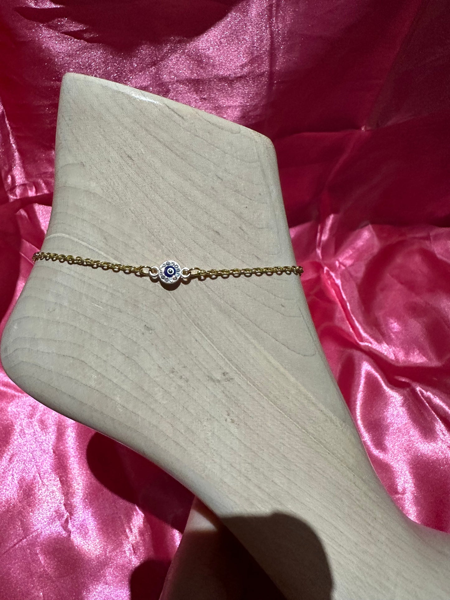 Small crystal evil eye anklet