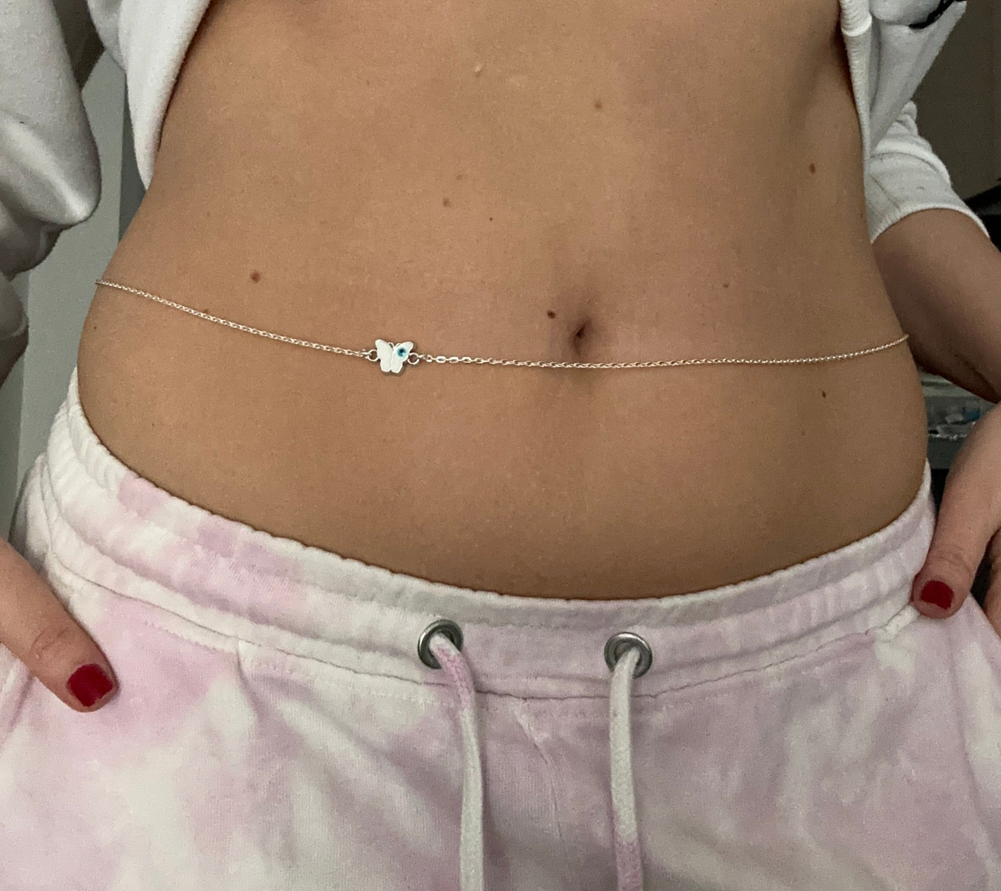 Butterfly evil eye belly chain