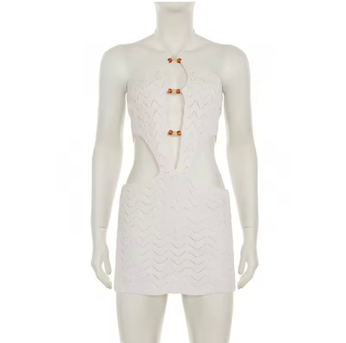 White knit cut out mini dress