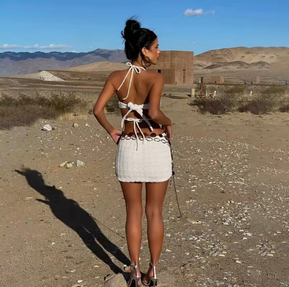 White knit cut out mini dress