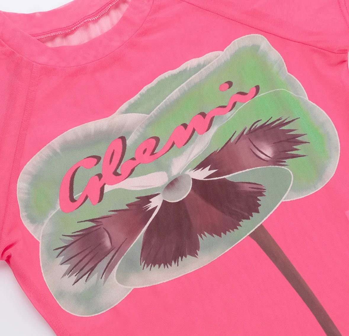 Pink mesh print top